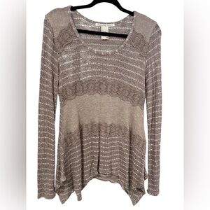 American Rag Tan Lace Knit Long Sleeve Blouse- Size Medium